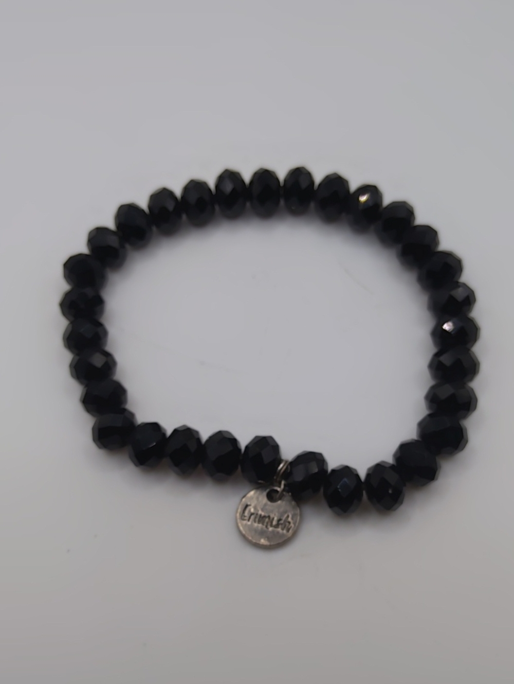 Erimish Black Faceted Crystal Stretch Bracelet Sz 6.75